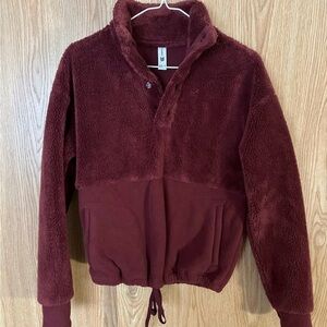 Burgundy Pullover 1/4 Snap Fleece Oversized Cropped Jacket